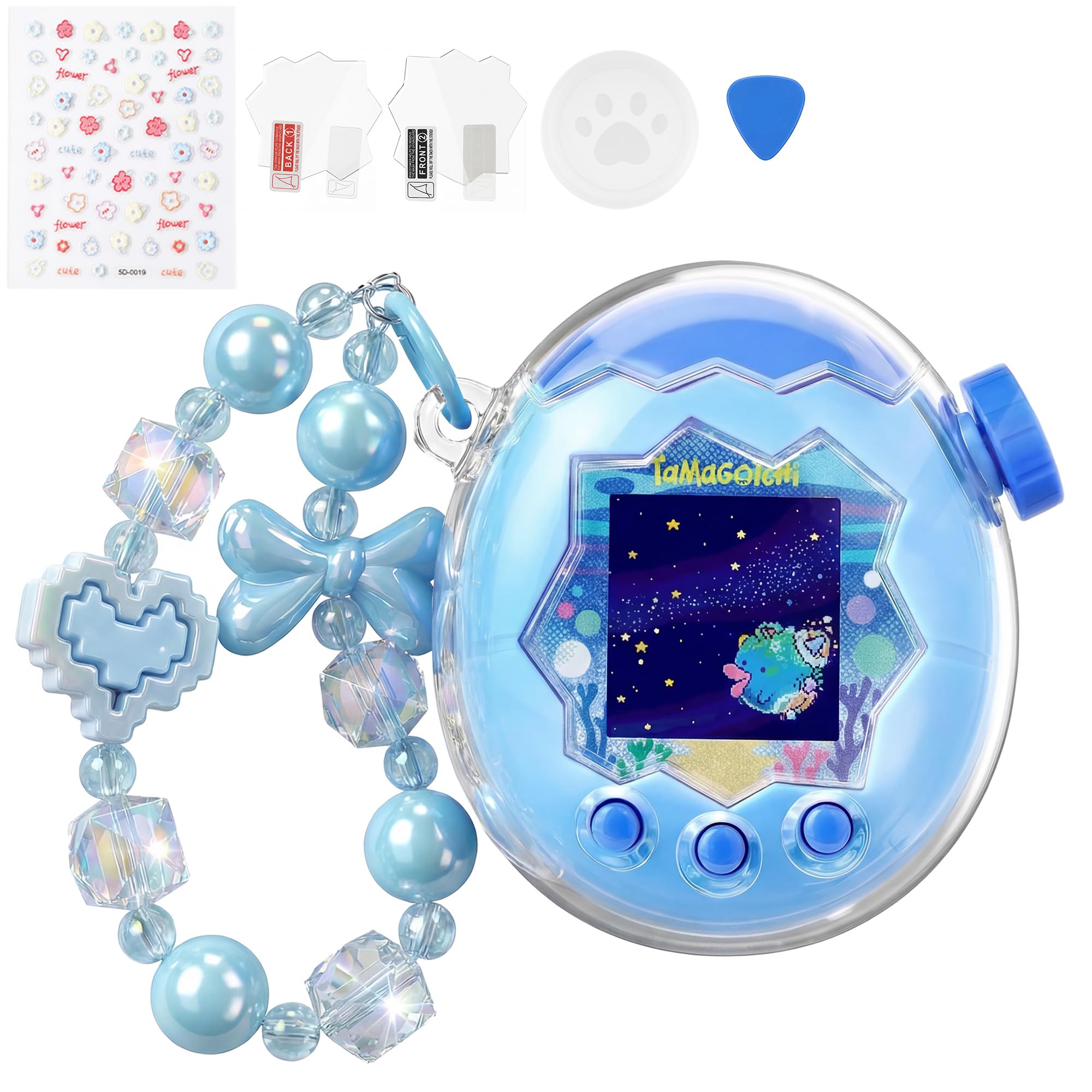 

KUMORINO Release Tamagotchi Paradise Case Set Protective Case Screen Film Silicone Knob Cap 3D Sticker Bead Tamagotchi Connection Compatible Full