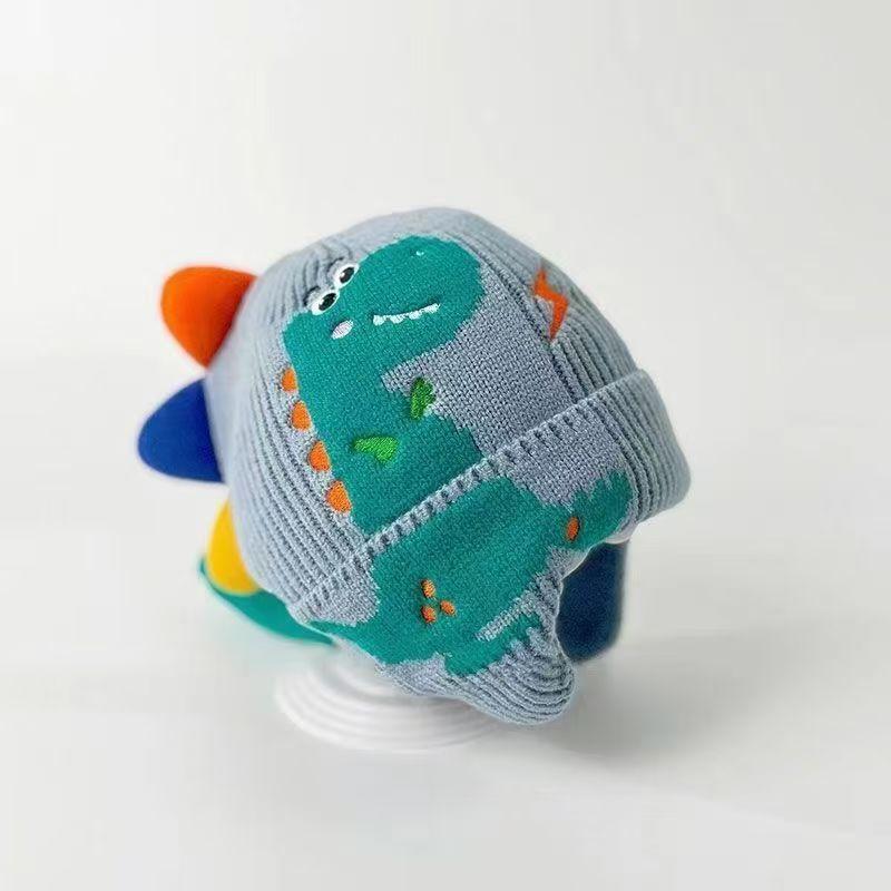 Children's New Little Dinosaur Cartoon Ear Protection Hat Super Cute Autumn and Winter Children's Hat Knitted Windproof Warm Hat