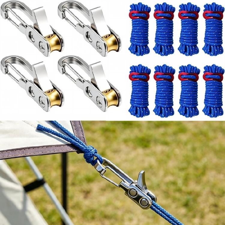 Outdoor Shelter Rope Tensioner Set with 8 Pulley-Style Adjusters and 10 Tie for Tent Use, Tie-Out Control, and Quick Camp Readiness