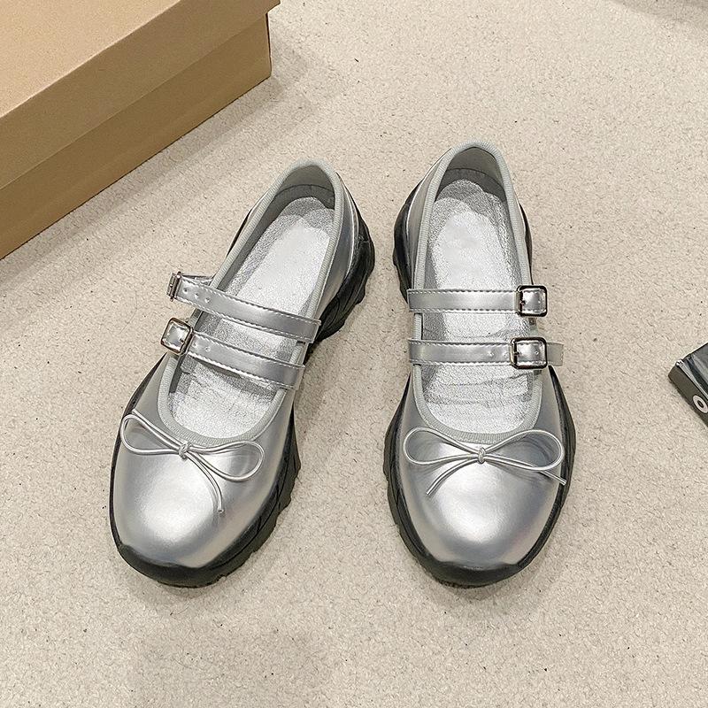 Silver single shoes women's 2025 new platform Mary Jane women's shoes with skirts sweet and cool ballet style light mouth small leather shoes
