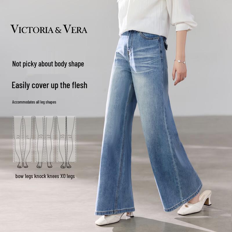 VICTORIA&VERA Women s High-Waisted Wide-Leg Denim Jeans M