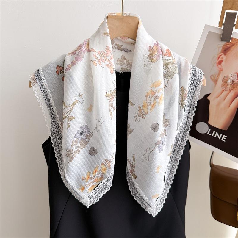 Small Fresh Flower Lace Scarf Square Women's Summer Spring Autumn Neck Protection New Korean Sunshade Headscarf