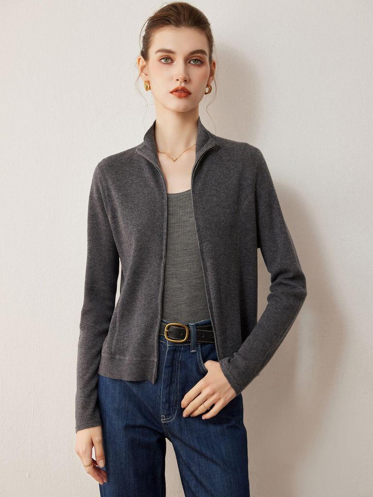 Women's Slim-fit Elegant Merino Wool Zip Cardigan - Autumn/Winter 2026 Collection