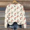 Women's Casual Long Sleeve Christmas Print Neck Pullover Sweatshirt Top