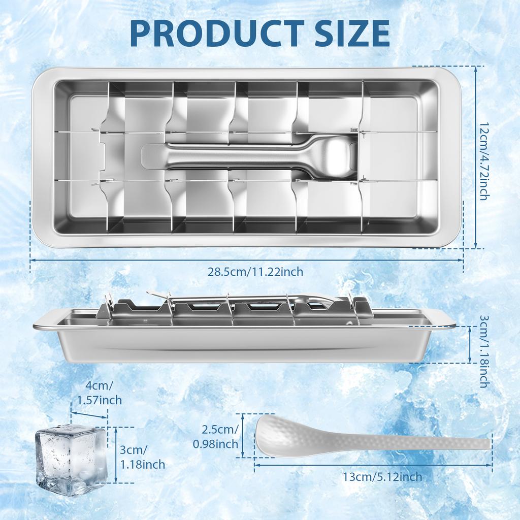 18 Slot Stainless Steel Ice Cube Tray Reusable Removable Ice Cube Maker Ice Cube Mold for Cooling Cocktails Coffee Fruit Juice