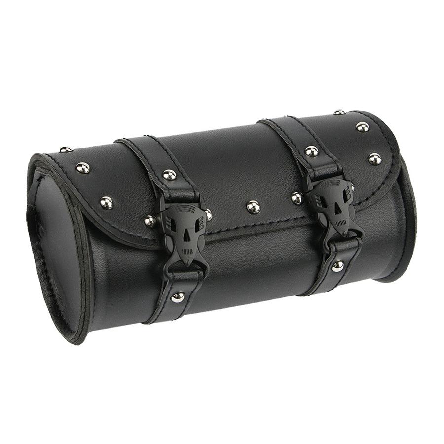 Bolsas de sillín de herramientas para motocicleta de cuero PU negro, Mini bolsa Universal para bicicleta eléctrica, barril de rollo, equipaje para horquilla delantera impermeable