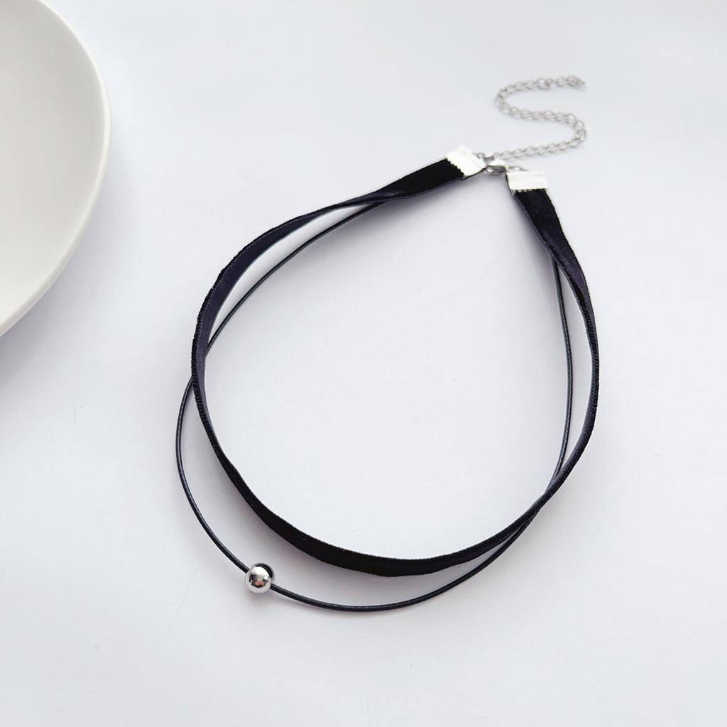 Simple, Sweet and Cool Punk Velvet Strap, Double-layer Stainless Steel Beads, Black Choker Collar, Neck Strap and Necklace for W