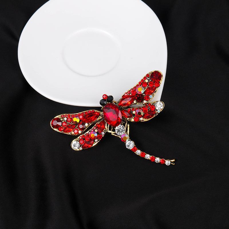 Retro Dragonfly Brooch Female Alloy Inlaid with Diamond Heavy Industry Insect Safety Pin Suit Coat Collar Pin Accessories