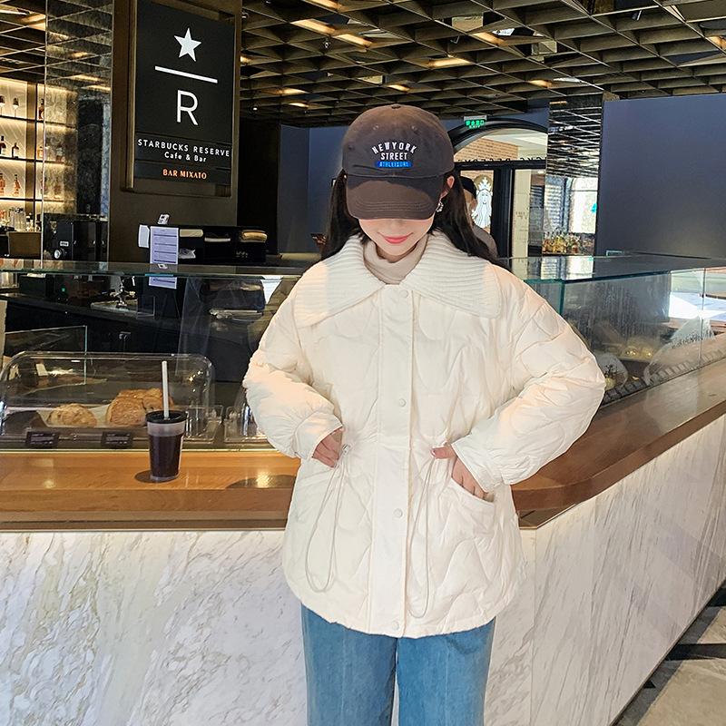 Padded clothes women's lapel neck wool doll collar short drawstring waist temperament padded clothes Xiaoxiang padded jacket