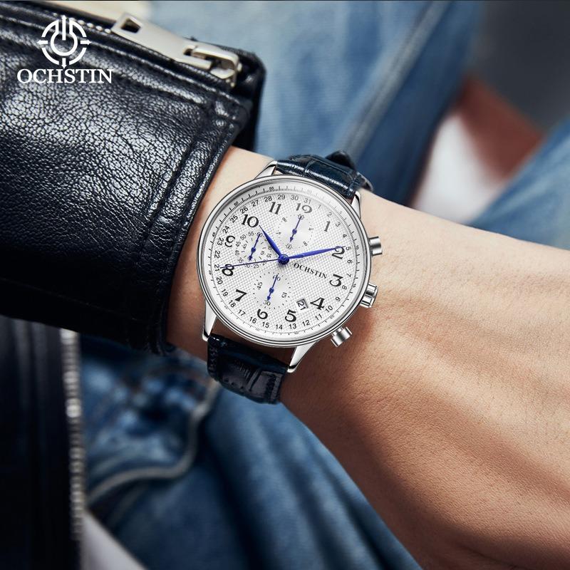 Hot Selling Men's Multifunctional Six-Pin Running Seconds Watch Fashion Leather Chronograph Calendar Quartz Watch
