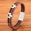 Black Brown Blue Color Three-Layer Stitching Accessories Stainless Steel Men's Leather Bracelet Advanced Design Style Gift