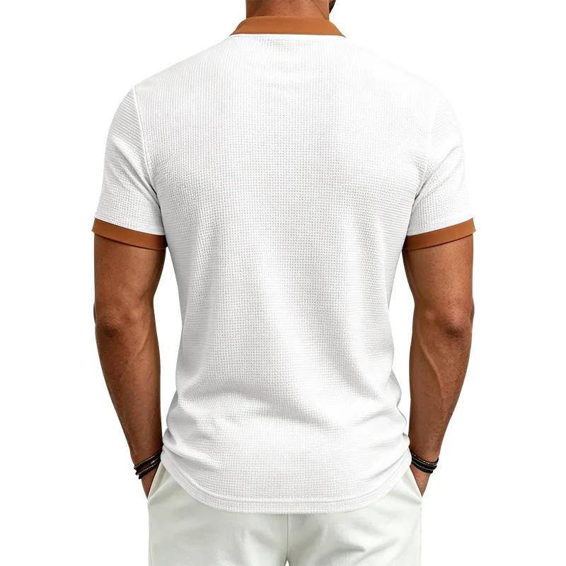 Summer Vintage Style Casual T-Shirts Men Patchwork Drawstring Loose Male Tshirt Short Sleeve Fashion Pull On Tees Streetwear