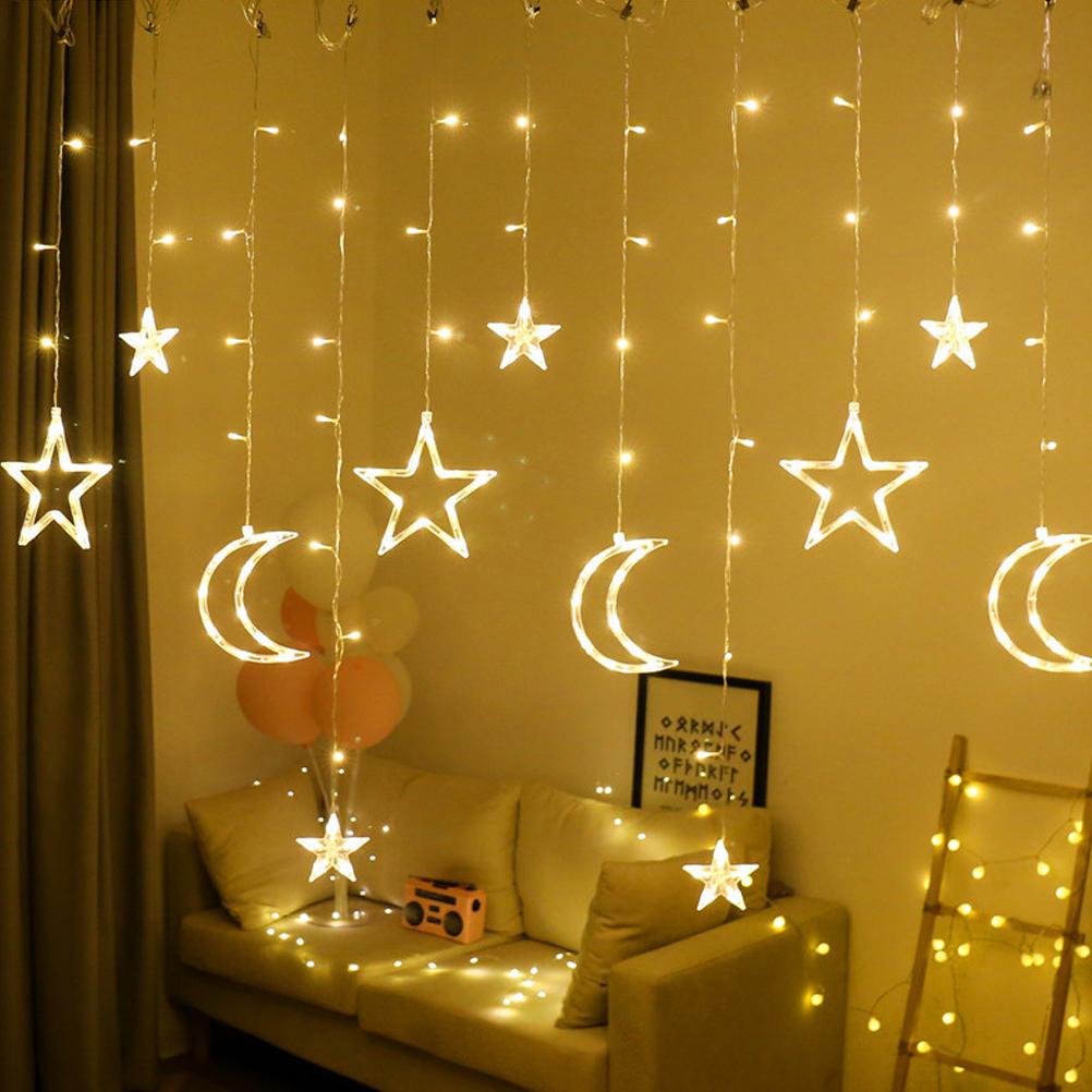 LED Star and Moon Curtain Light for Home Bedrooms, USB Powered, with Remote Control (Warm White, 3.5m USB Remote