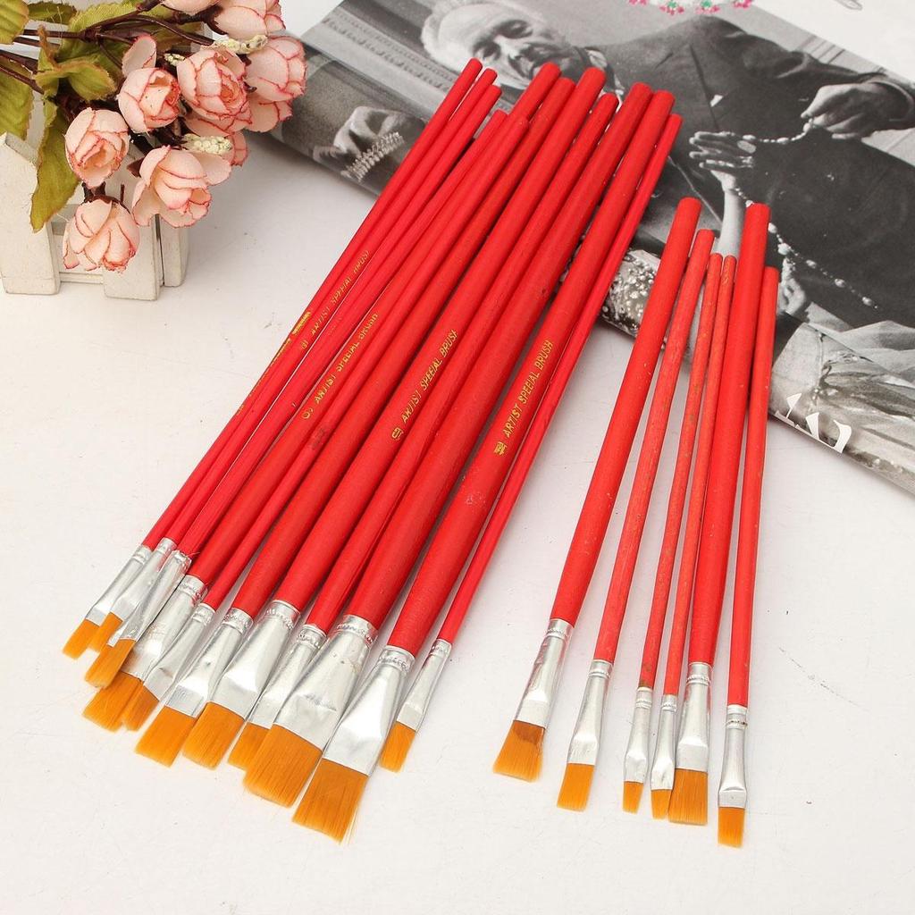 Buy 6/12PCS Flat Art Brush Set Oil Painting Acrylic Paint Brushes