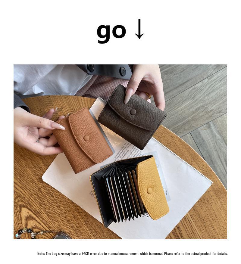Genuine Leather Accordion Card Holder for Women - Compact, Anti-Demagnetization, Multi-Card Slots, Driver's License, Document Organizer