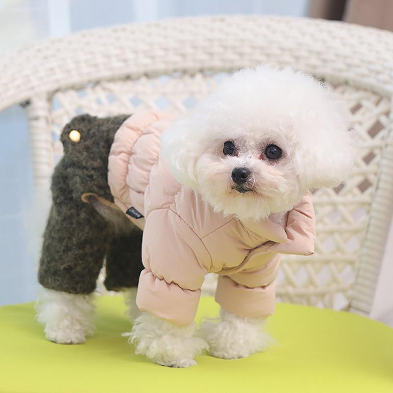 Faux Two-piece Four-legged Dog Warm Cotton Coat Winter Pet Cat Thick Plush Windproof Down Jacket Clothes Fashionable Accessories