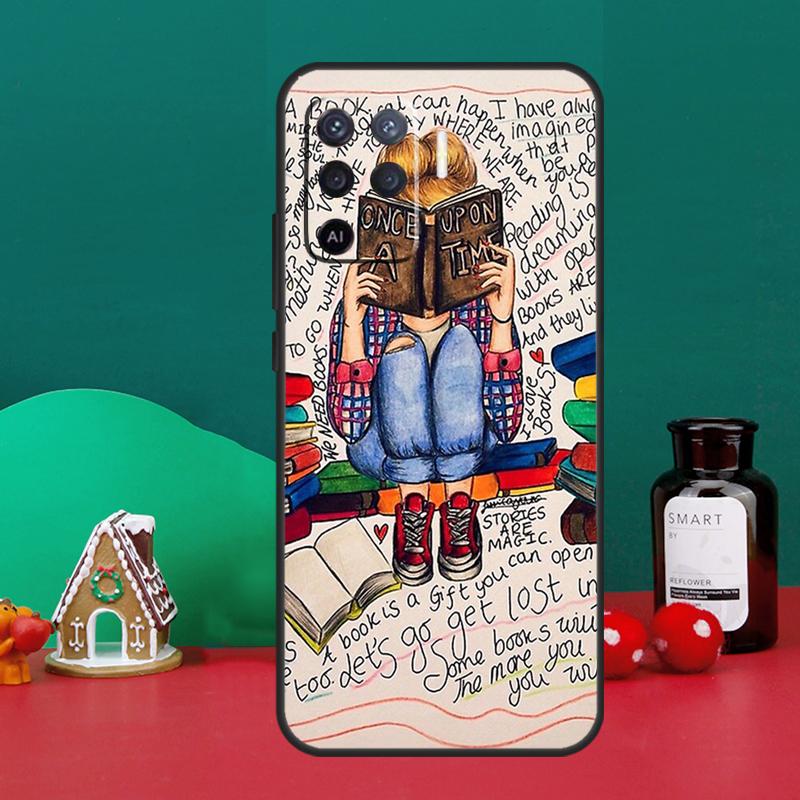 Read Books Illustration For OPPO A98 A78 A58 A79 A16 A76 A96 A5 A9 A53 A17 A57 A77 A15 A52 A72 A74 A94 A54S Case