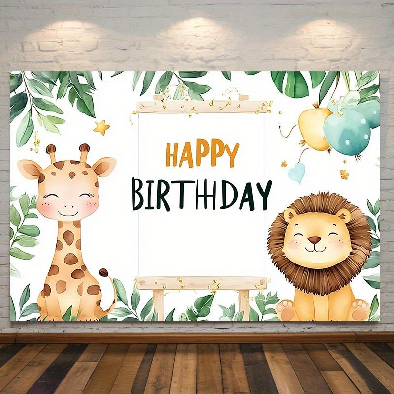 Party Backdrop Jungle Safari Cartoon Giraffe Lion Balloons Festive Celebrations Photo Booth Decor Birthday Party Decor