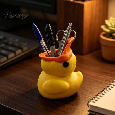 Back To School Gift Cute Yellow Duck Pencil Holder, Creative PLA Stationery Organizer, Stable Durable Desktop Ornament Pen Cup Holder for Home Office