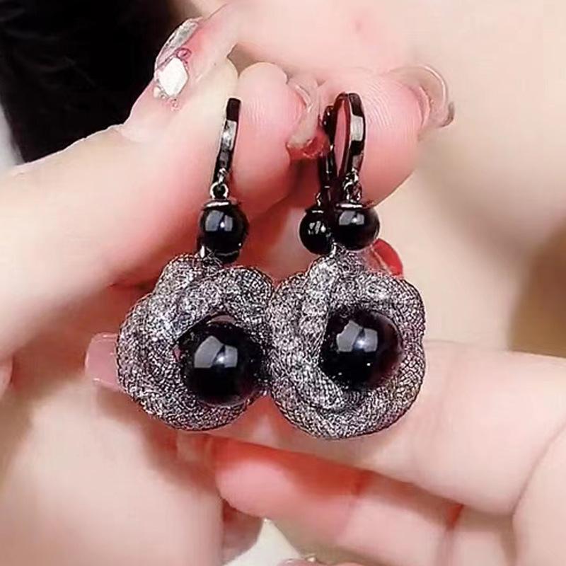 

Розкішні сережки-кільця з чорного перлового каменю для жінок, вінтажні жіночі весільні прикраси чорний