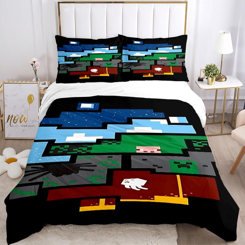 3pcs Minecraft Inspired Bedding Set-Perfect for Fans, Travelers & Everyday Use! Decorate Your Bedroom, Guest Room, Living Room or Hotel with