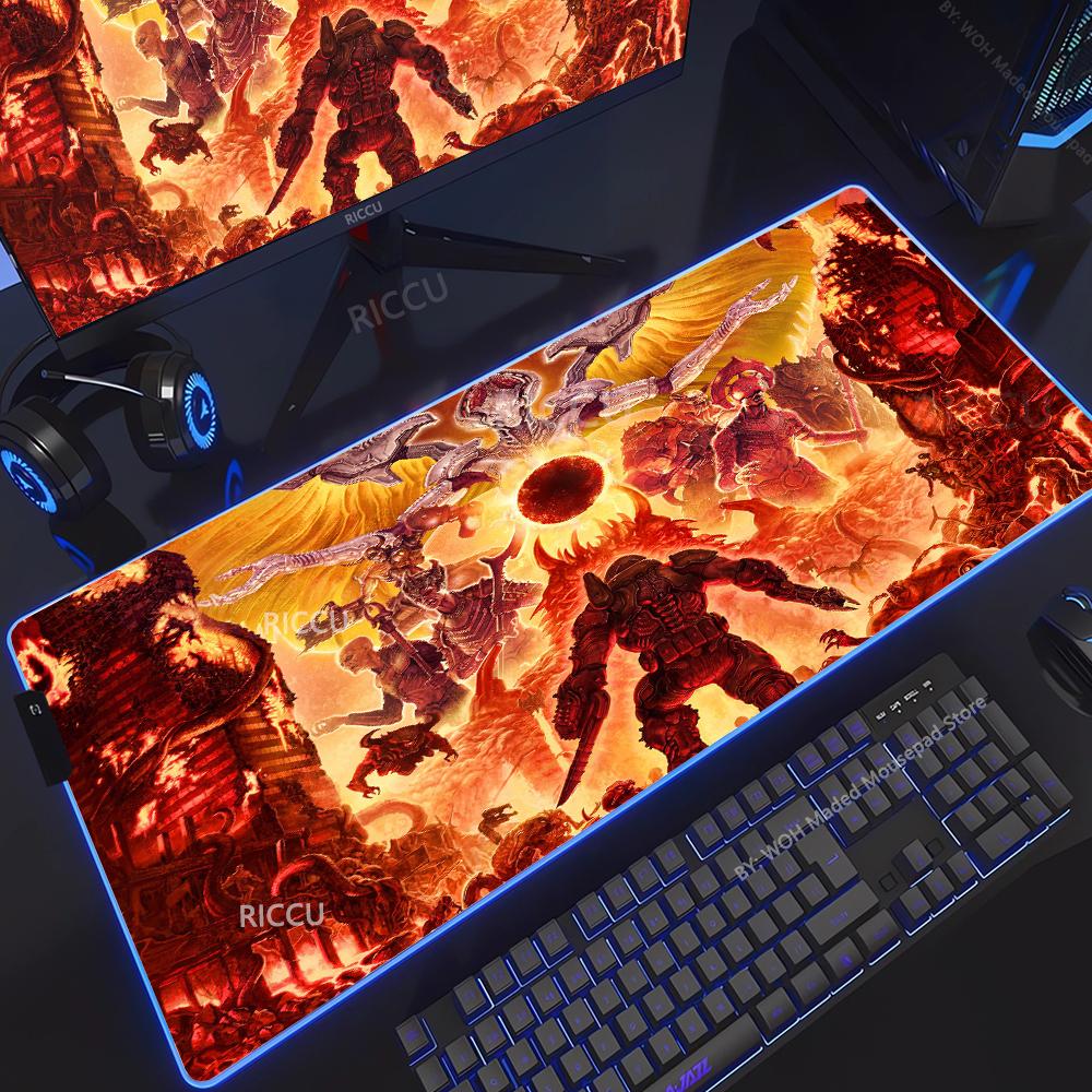 Spiel D-DOOM E-Eternal Mauspads RGB Leuchtend Große Tischunterlage Verschlüsselt Anti-Rutsch Super Großes Gaming-Mauspad Erweiterte Spielmatte