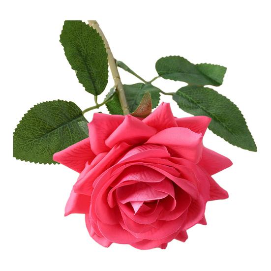 Artificial Rose with Green Leaves Realistic Fake Flower Stem Home Office Wedding Party