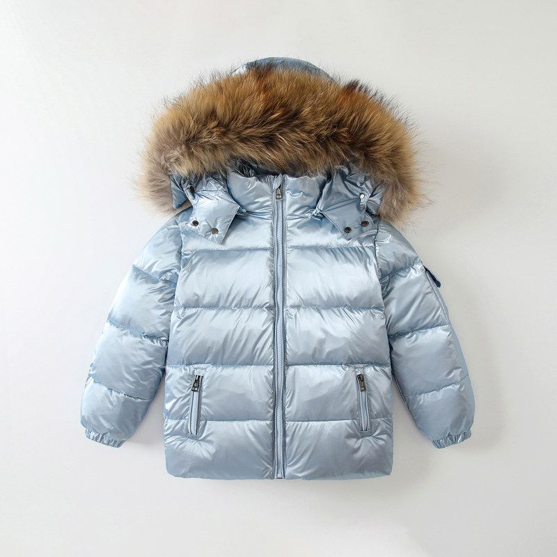 Winter New Style down Jacket for Boys and Girls, Korean Version, with Fox Fur Collar, Thickened, Mid-Length Children's Coat