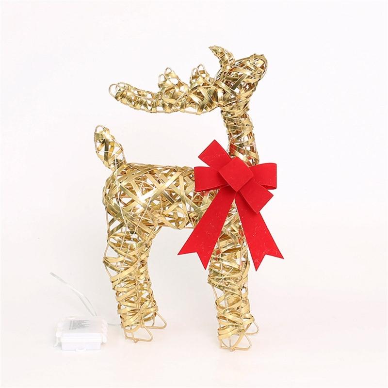 Iron Frame Holiday Reindeer Decoration for Entryway Display, 15Inch Lighted Christmas Deer with LED Light for Tabletop Shelf