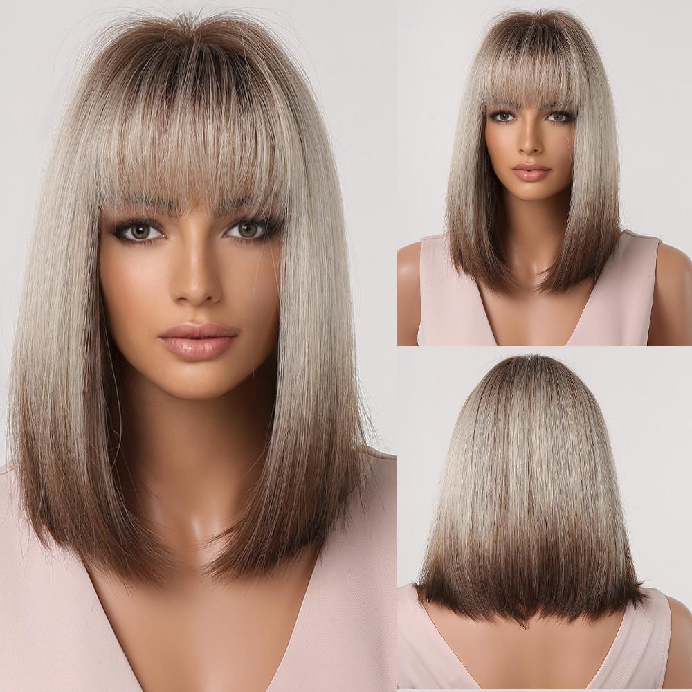 

HAIRCUBE Длинный волнистый парик от коричневого до светло-желтого цвета для женщин, многослойный синтетический парик с челкой, натуральное термостойкое волокно для рождественской вечеринки