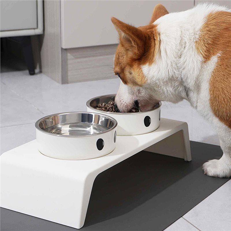 M-Modern-Elevated Pet Dog Feeder Bowls Raised Stand Double Stainless Steel Food Water Bowls