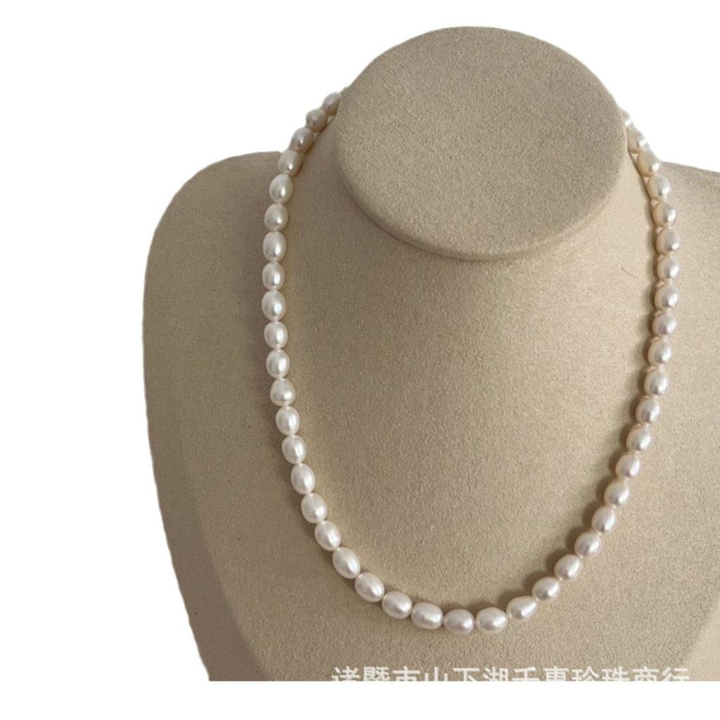 Freshwater Pearl Necklace78mm Rice Grain Slightly Flawed Clavicle Chain, Feminine, Simple, and Elegant, with Subtle Imperfections from Zhuji