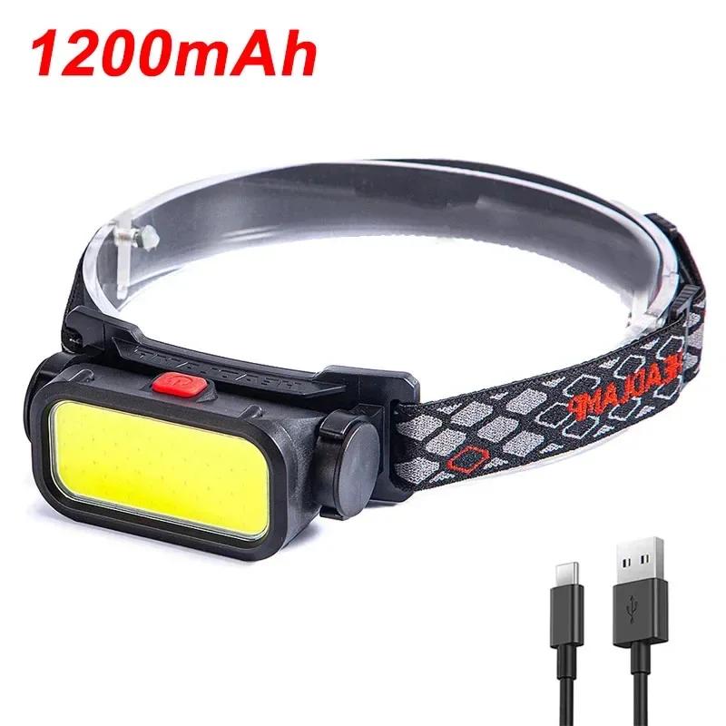 New COB LED Headlights Outdoor Household Portable Headlamp with Built-in 1200mAh Battery Flashlight USB Rechargeable Head Lamp