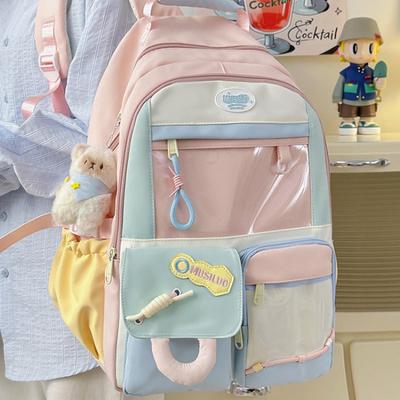 Summer New High-Value Fresh Cartoon Transparent Pain Bag Backpack for Girls and Boys Elementary and Middle School Students Leather Label Double