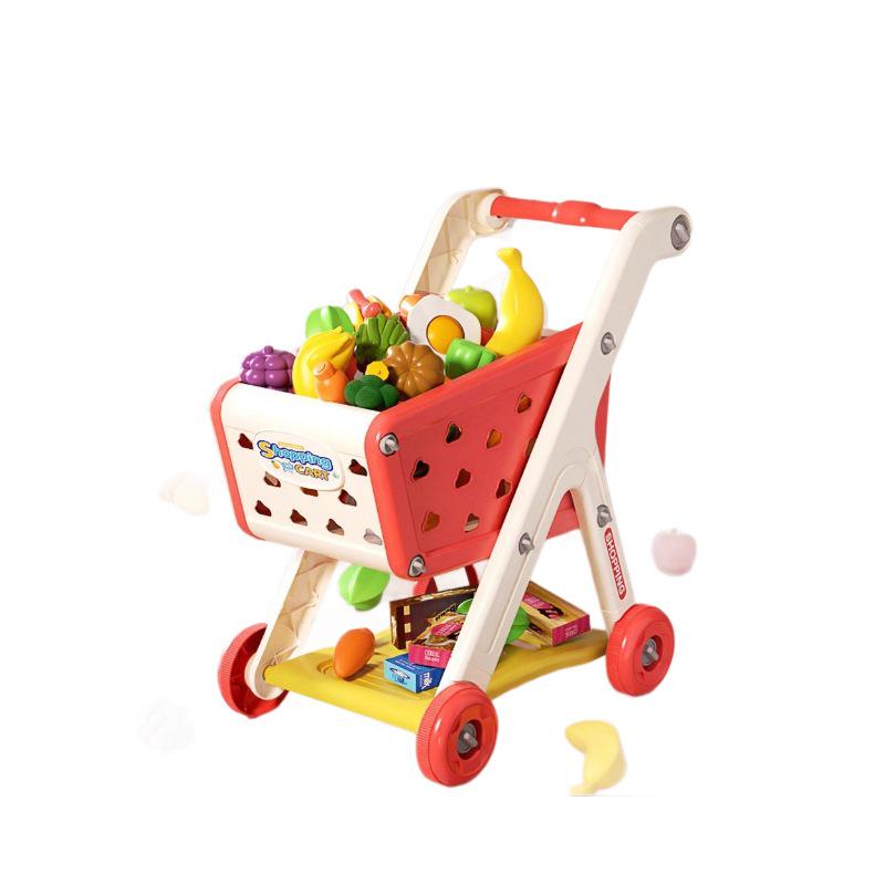 Kids' Supermarket Shopping Cart Stroller & Fruit Cutting Play Set