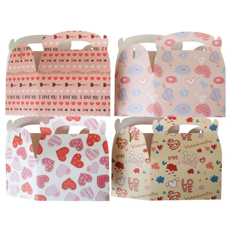 WTEMPO Printed Foldable DIY Paper Gift Boxes Valentine's Day Portable Boxes with Handles Universal Storage Boxes Party Decor Treat Boxes