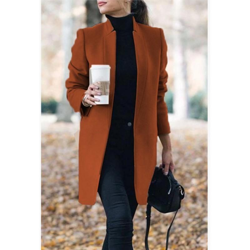 Women's Autumn Solid Color Standing Collar Tweed Jacket Temperament Urban Coat