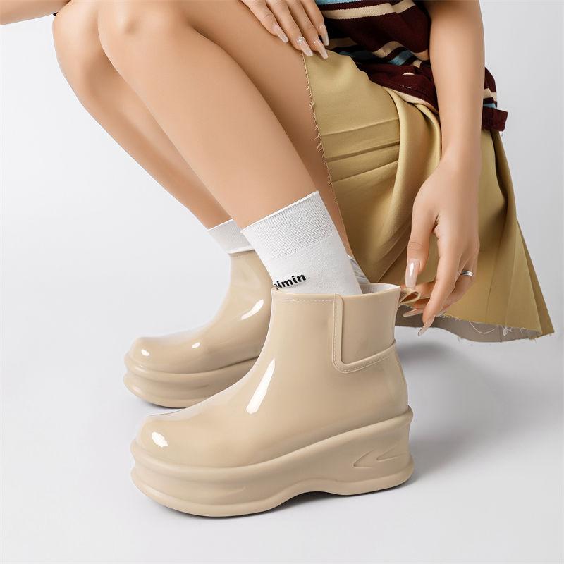 Fashion Fashion Hidden Heel Rain Boots Woman Platform Waterproof Galoshes Women's Shinny Rainshoes Ladies Elevated Rainboot Ankle Boots
