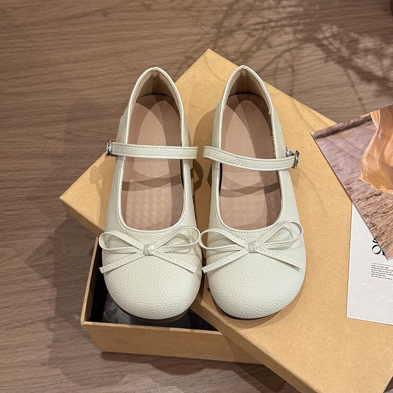 One-word Buckle Ballet Mary Jane Shoes Women's 2025 Spring and Autumn New Bow Light Mouth French Evening Single Shoes