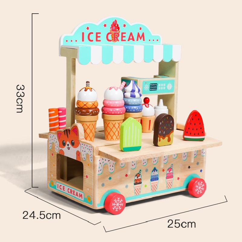 Wooden Simulation Ice Cream Cart Children Role Playing Toy Set For Imaginative Play And Parent Child Interaction