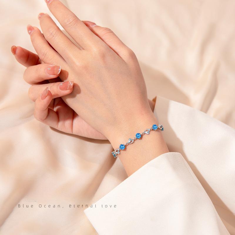 Love Bracelet Female Niche Design Japanese and Korean Micro-inlaid Zircon Ocean Heart Girlfriend Student Jewelry for Girlfriend