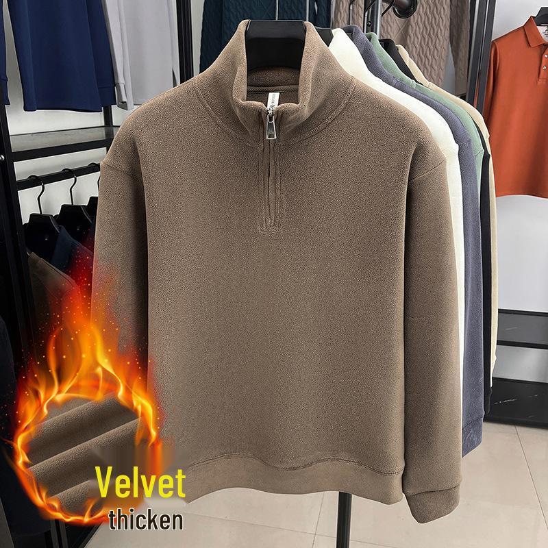Men s 600g Australian Fleece Double-Sided Warm Winter Half-Zip Stand Collar Hoodie XXXXL кофейный