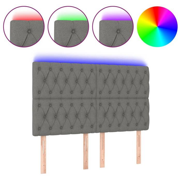 VidaXL Tête de Lit à LED Meuble de Chambre à Coucher Accessoire de Lit Double Tête de Cadre de Lit Intérieur Gris Foncé 3122767