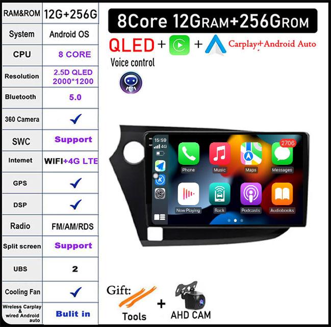 QLED Android 14 Pentru Honda INSIGHT 2 2009-2014 Radio Auto Player Multimedia Autoradio DSP Navigație GPS CarPlay Stereo