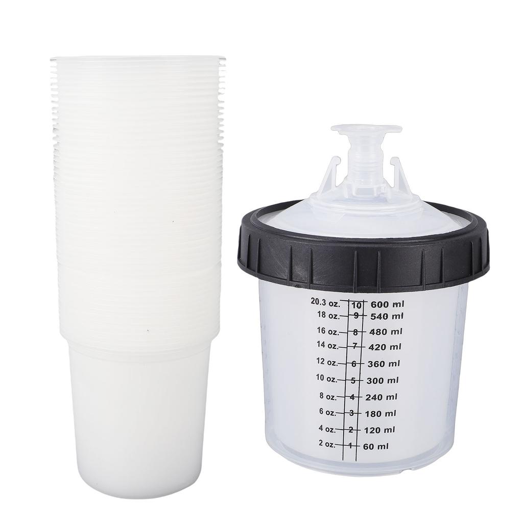 Paint Spray Sprayer Cup Liners Lid System 50 Standard 20.3 Ounce(600ml) 190um Disposable Set Kit Replacement Accessories