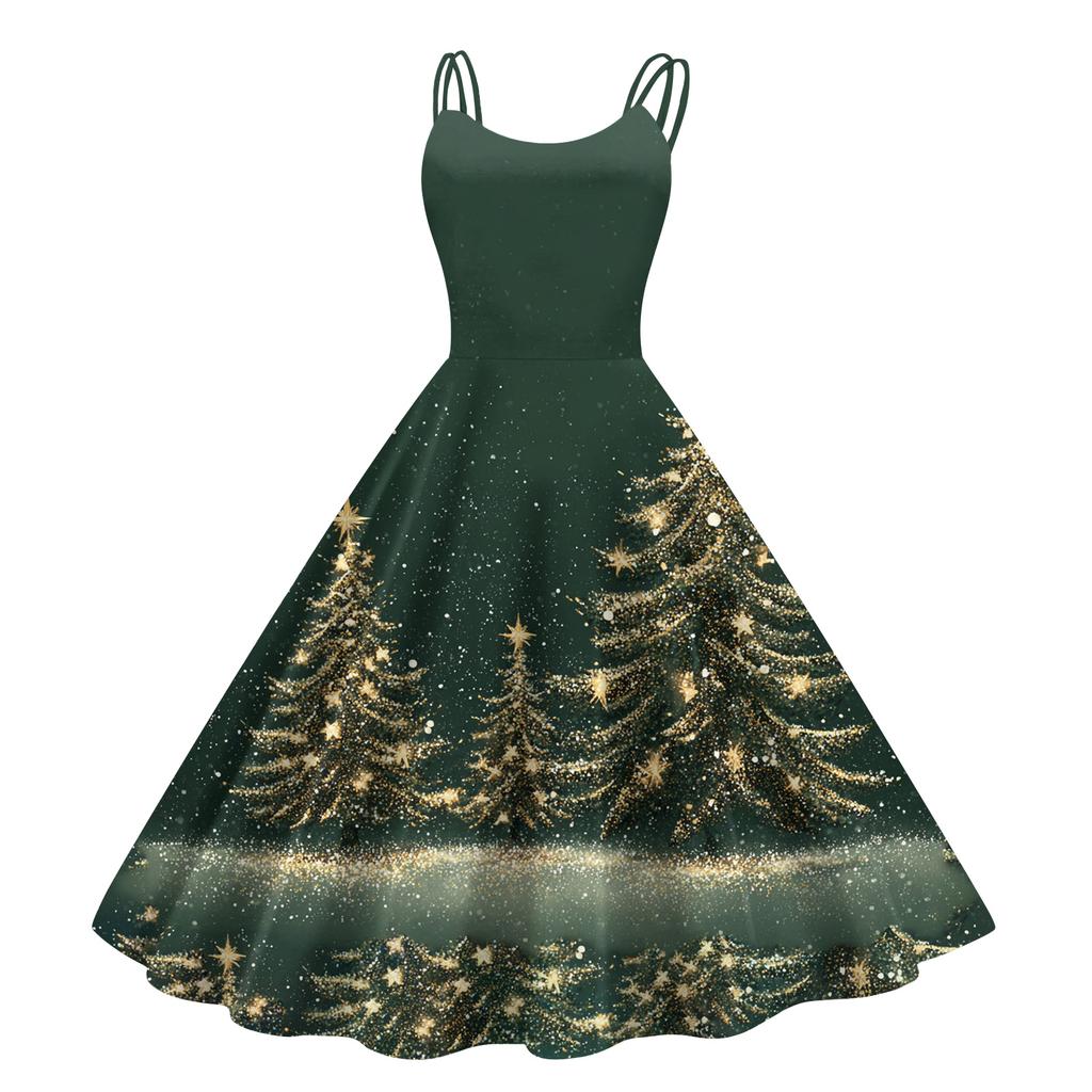 Women's Fashion Casual Christmas Print Sexy Off-the-shoulder Punk Retro Dress