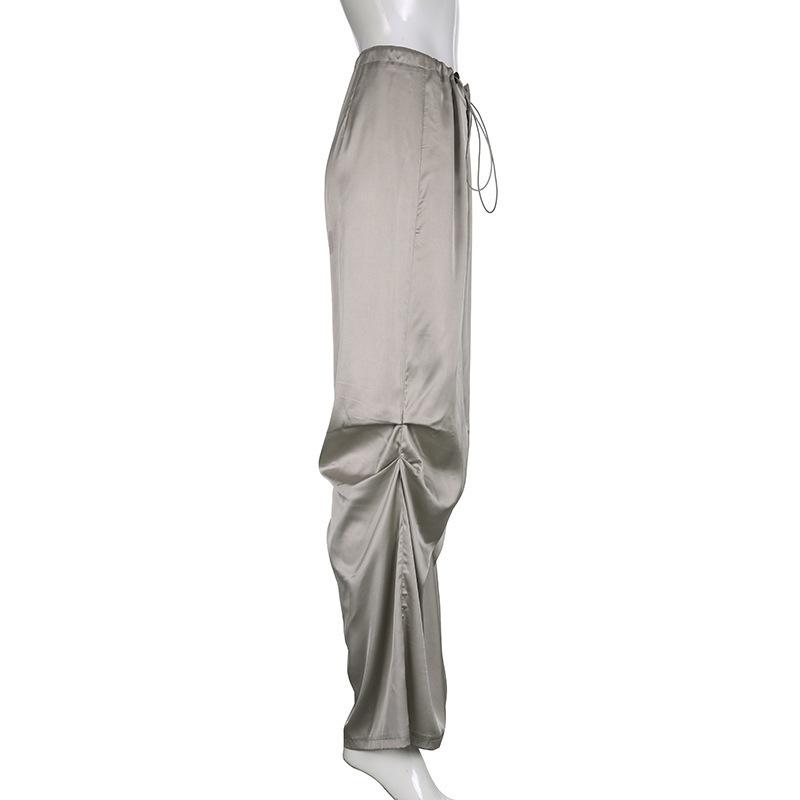 European and American Solid Color Vertical Feeling Floor Dragging Satin Trendy Loose Casual Pants