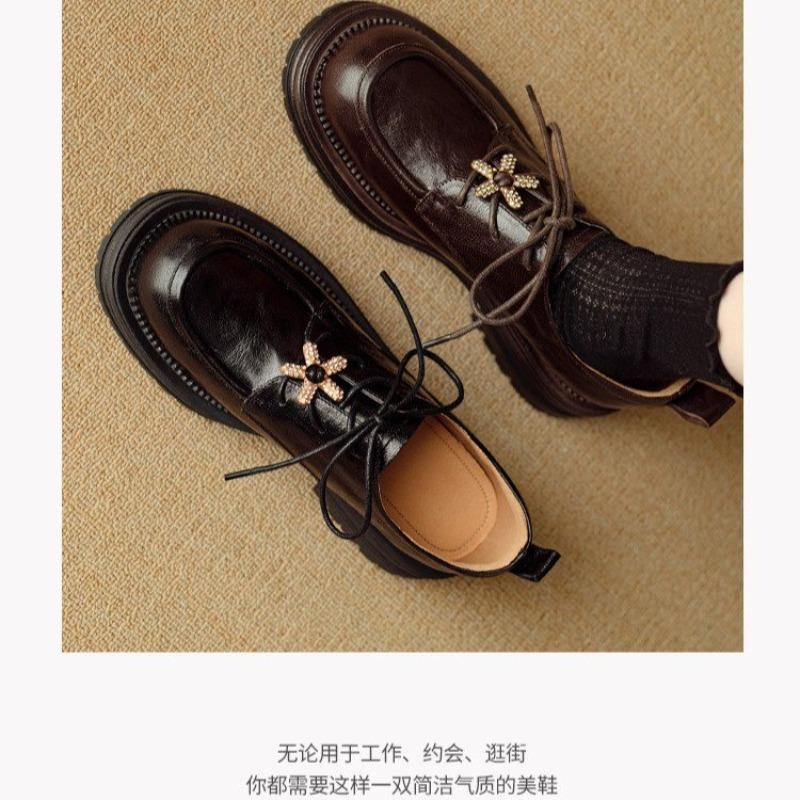 Fashion Retro Round Toe Deep Mouth Single Shoes Women's 2025 New Spring and Autumn British Style Platform Strappy Small Leather Shoes