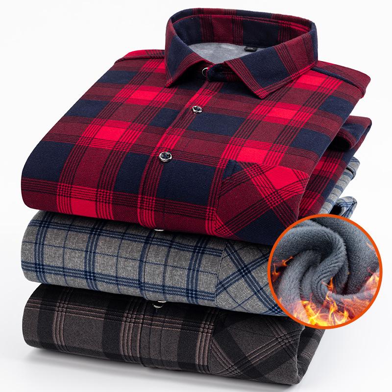 8XL 9XL Plus Fleece Thick Men's Shirt Long Sleeve Autumn and Winter Casual Free Ironing Breathable Fashion Plaid Slim Fit