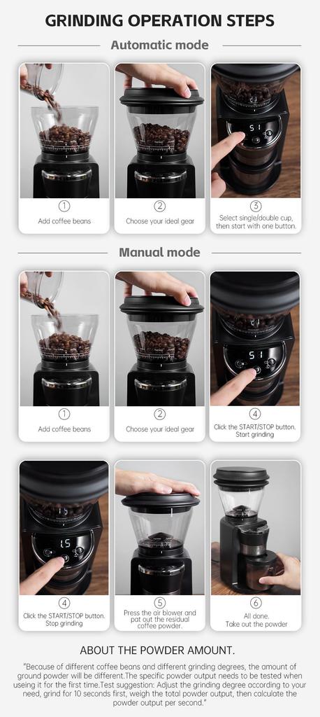 HiBREW G3 Electric Coffee Grinder, 34-Gear Scale, 210g Bean Container, 100g Powder Tank, 48mm Conical Burr, Anti-Static Function, Manual/Auto Mode